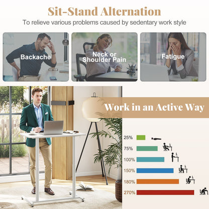 C-Shaped Mobile Standing Desk with Adjustable Height and Lockable Wheels