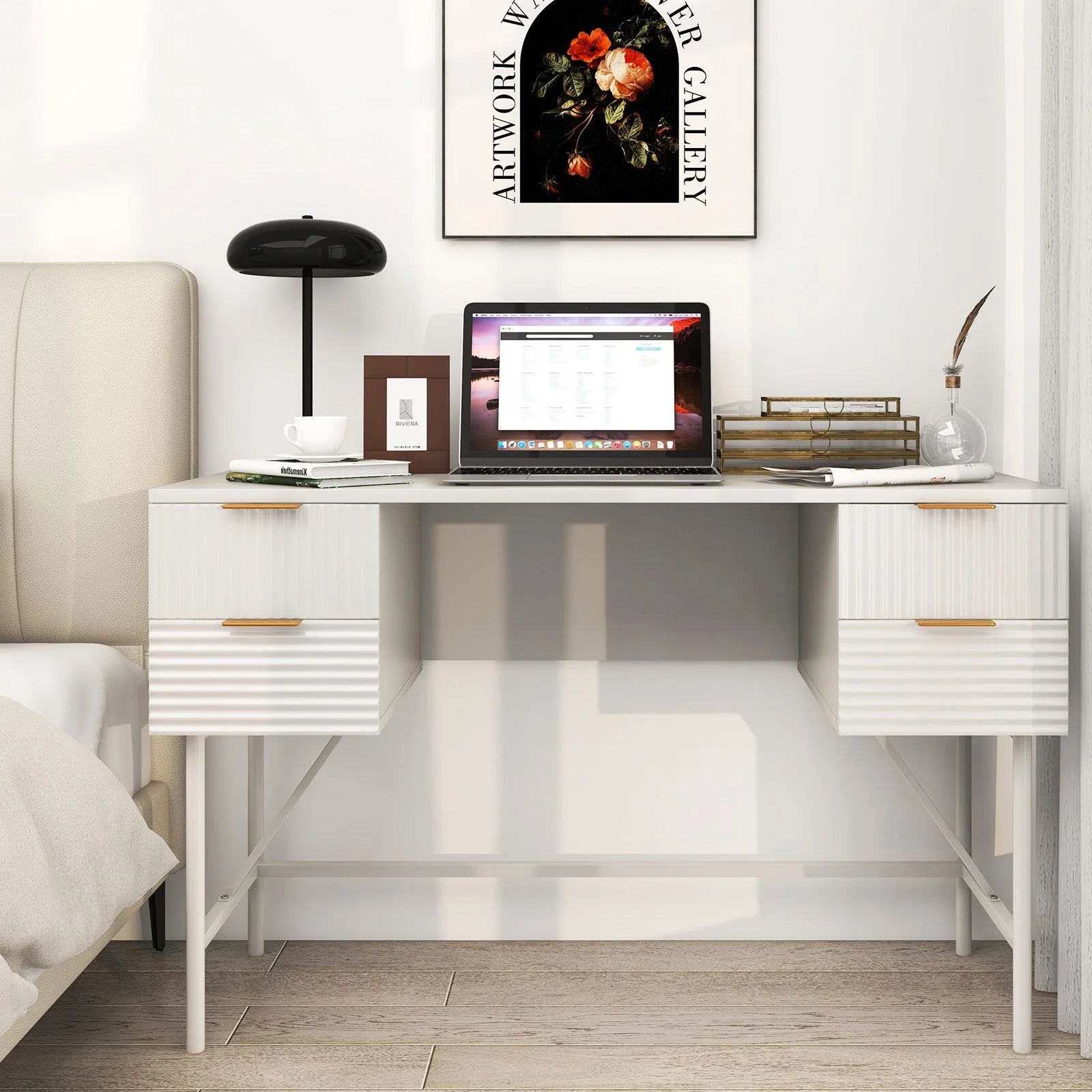 Modern Computer Desk with 4 Drawers and Storage