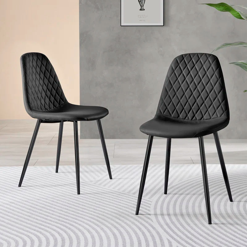 Corova Faux Leather Modern Dining Chairs with Metal Tapered Legs & Diamond Stitching