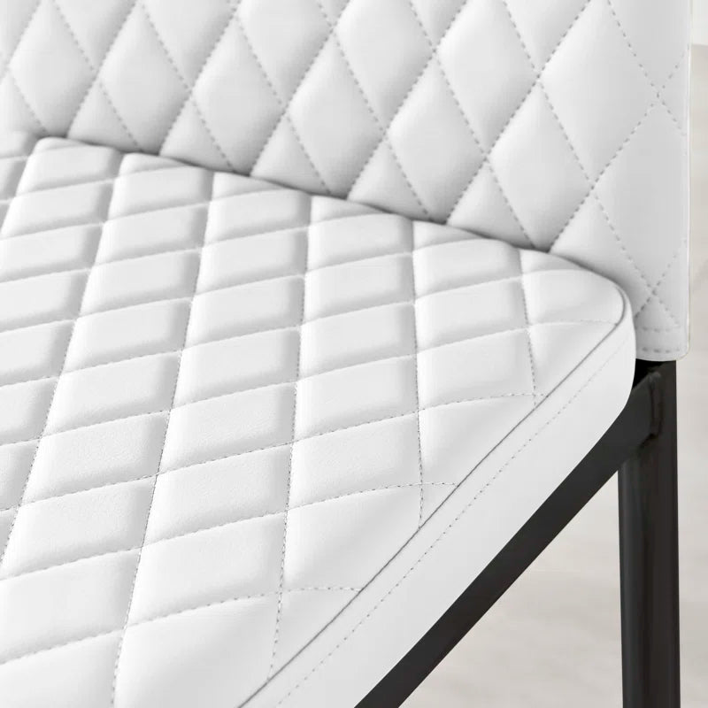 Adler round Dining Table Set with Shelf & 4 Quilted Faux Leather Dining Chairs