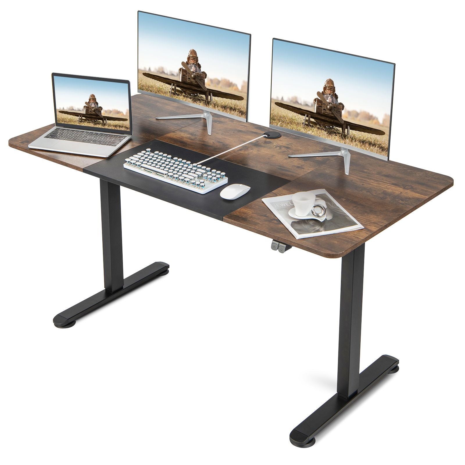 Height Adjustable Home Office Computer Desk with Headphone Hook