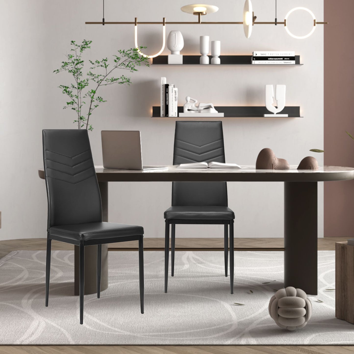 4 PCS Armless Side Chairs with Upholstered Cushion and Sturdy Metal Frame