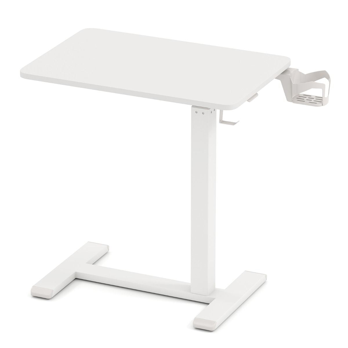 Height Adjustable Overbed Bedside Table with Cup Holder and Headphone Hook