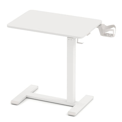 Height Adjustable Overbed Bedside Table with Cup Holder and Headphone Hook