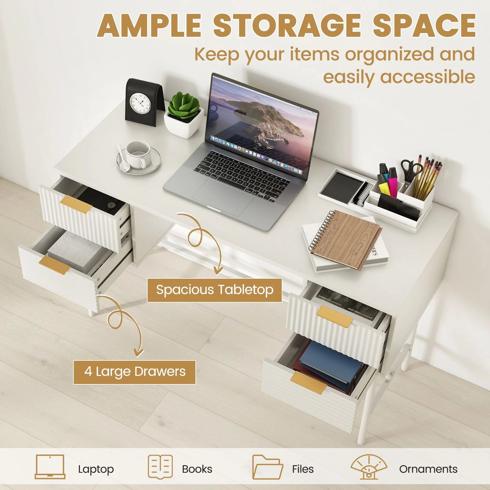Modern Computer Desk with 4 Drawers and Storage
