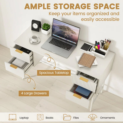 Modern Computer Desk with 4 Drawers and Storage
