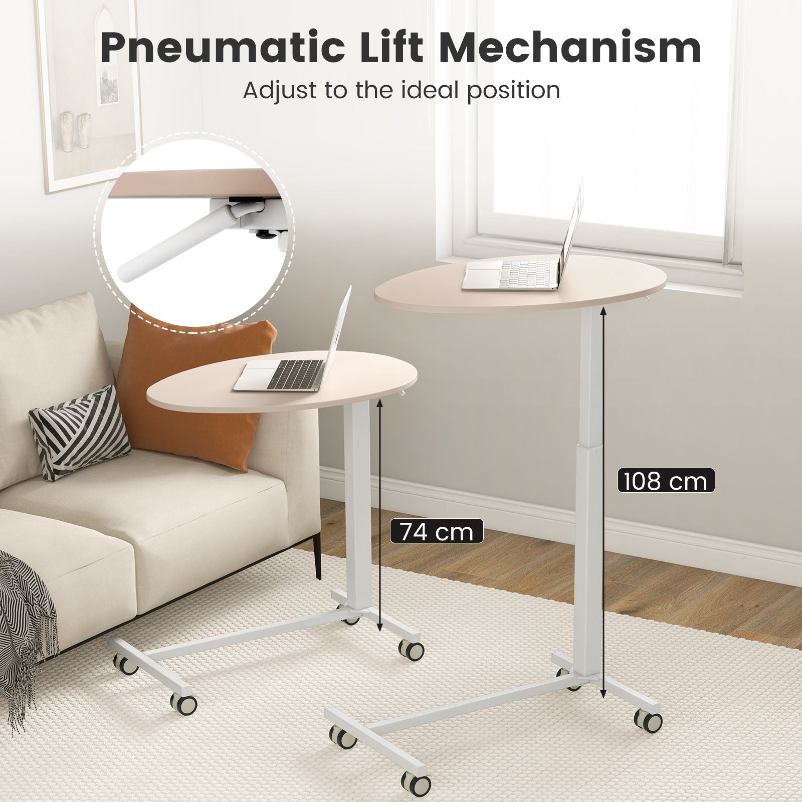 Mobile Standing Desk with Pneumatic Lift