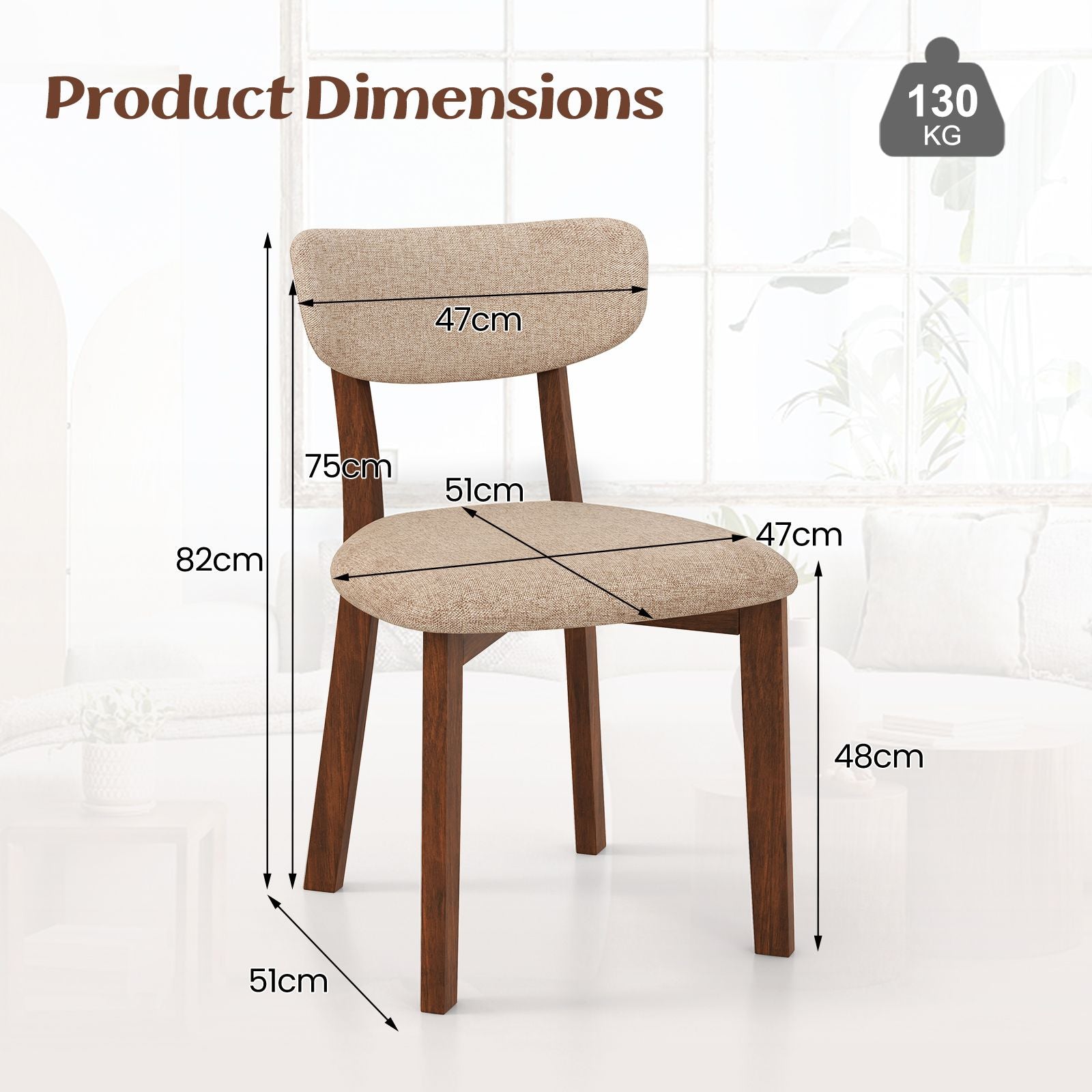 Upholstered Mid-Back Chairs with Solid Rubber Wood Frame