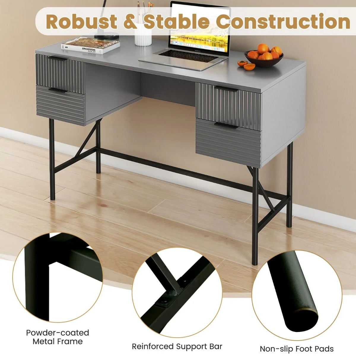 Modern Computer Desk with 4 Drawers and Storage