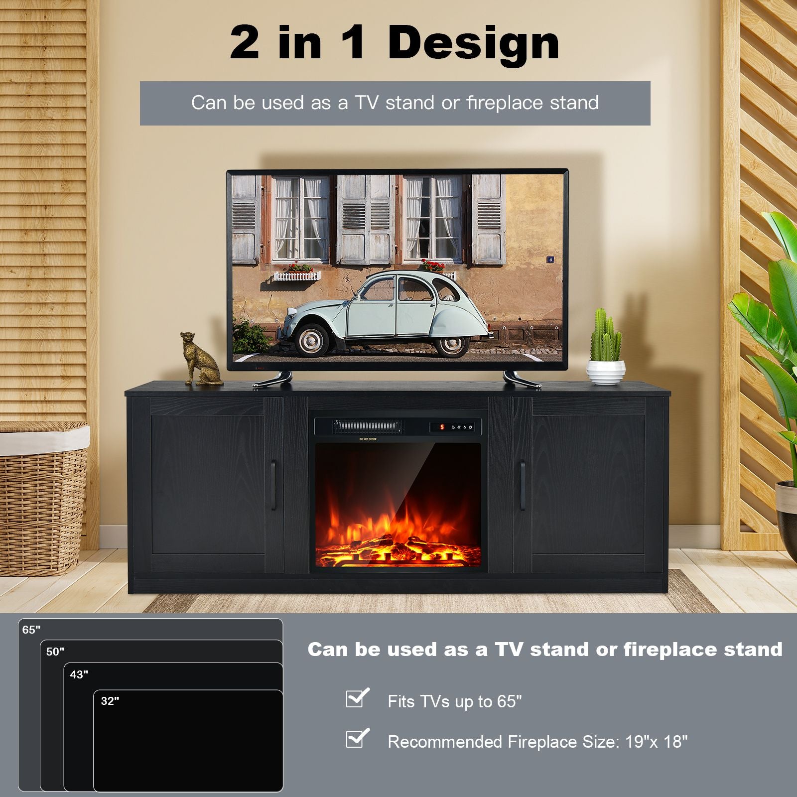 TV Stand for 65-Inch Tvs with Storage Cabinets and Adjustable Shelves