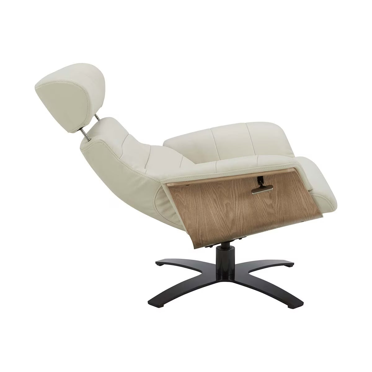 Karma Cream Top Grain Leather Swivel Chair with Ottoman