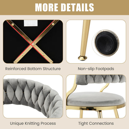 Set of 2 Velvet Dining Chair with Metal Legs and Woven Back