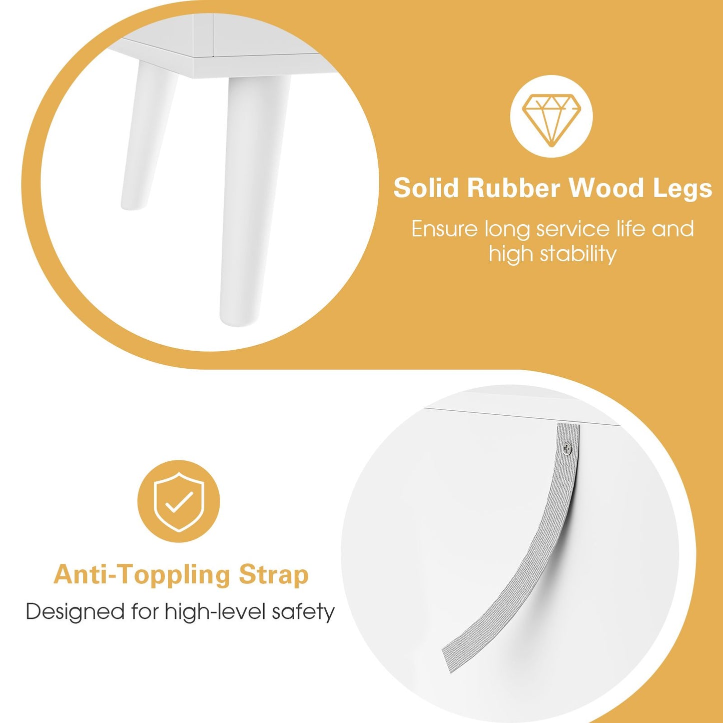 2-Drawer Nightstand with Solid Rubber Wood Legs and Large Storage Space