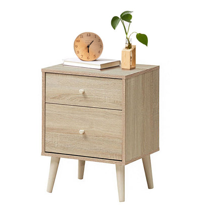2-Drawer Nightstand with Solid Rubber Wood Legs and Large Storage Space