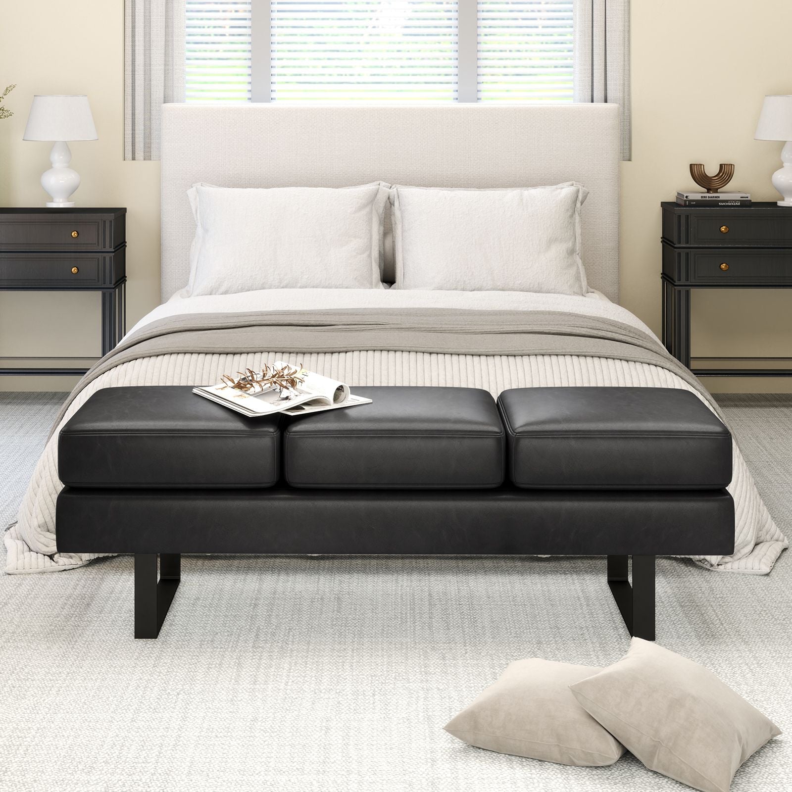 Waiting Room Bench Seating with 3 Seats and Metal Frame Leg