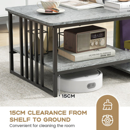 Faux Marble Coffee Table with Open Storage Shelf