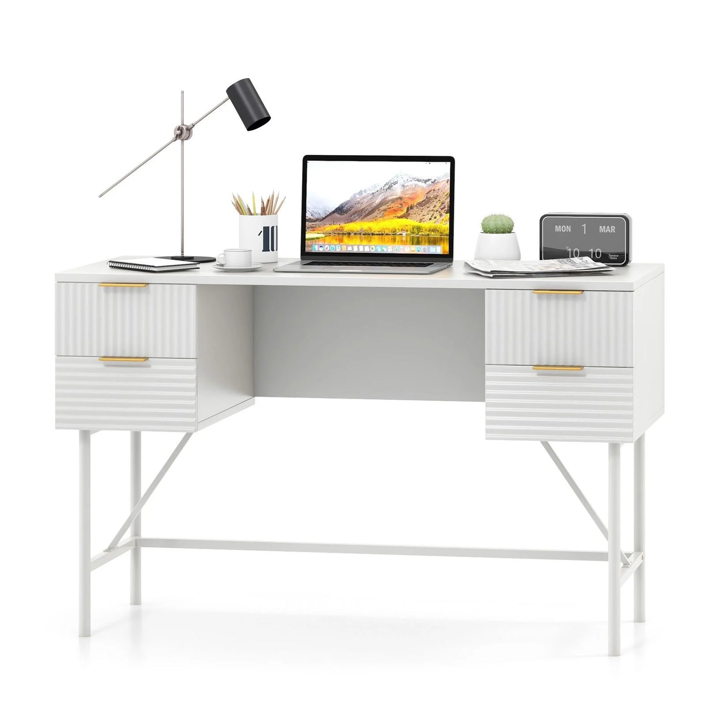 Modern Computer Desk with 4 Drawers and Storage