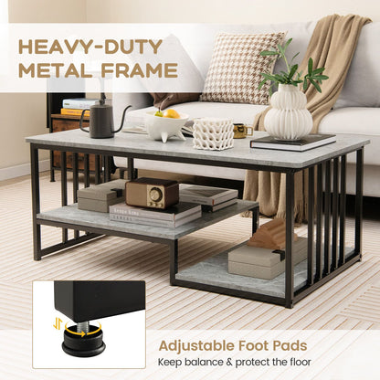 Faux Marble Coffee Table with Open Storage Shelf