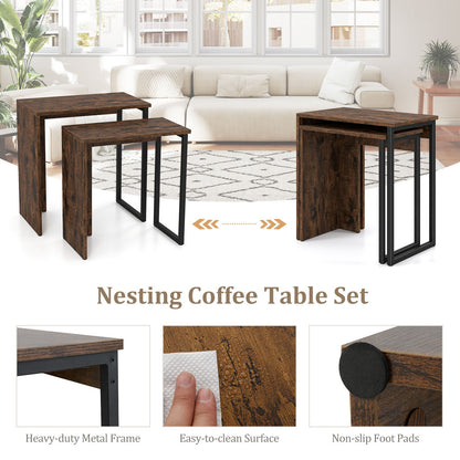 Nesting Coffee Table Set of 2 Faux Wood Top Sofa Side Table