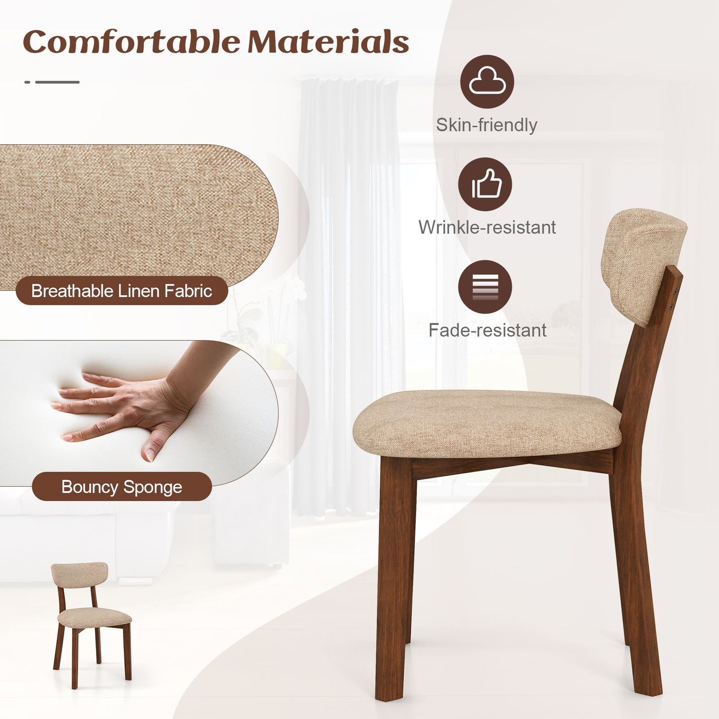 Upholstered Mid-Back Chairs with Solid Rubber Wood Frame