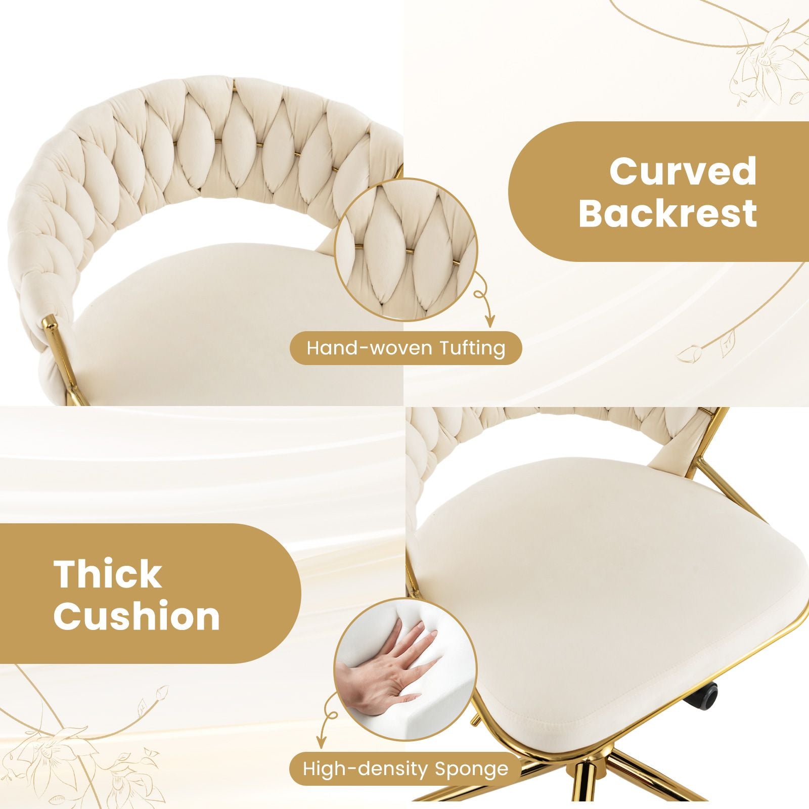 360° Swivel Home Office Desk Chair Set of 2 with Hand-Woven Back