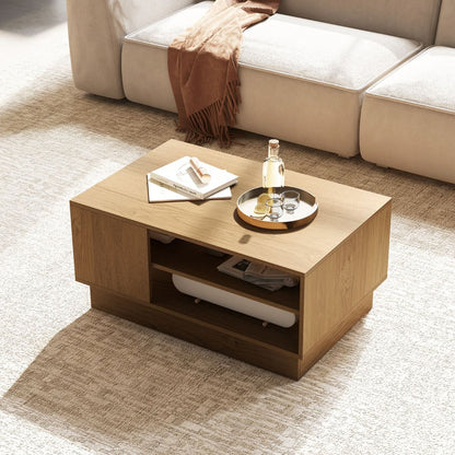 Modern Rectangle Coffee Table with 2-Tier Open Storage Shelves