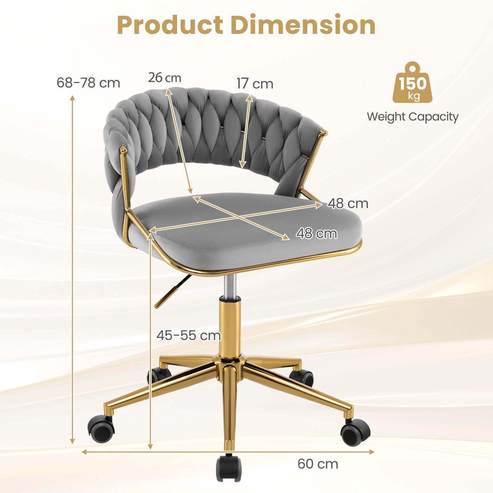 360° Swivel Home Office Desk Chair Set of 2 with Hand-Woven Back