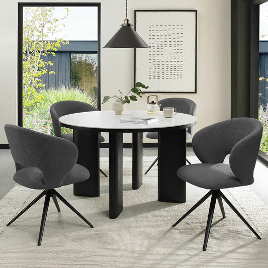 Alisa round Sintered Stone Dining Table + 4 Grey Chairs