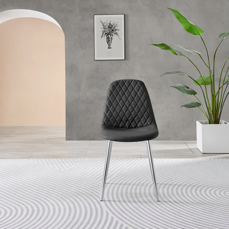 Seline Modern round Dining Table Set in Glass and Chrome with 2 Luxury Faux Leather Dining Chairs