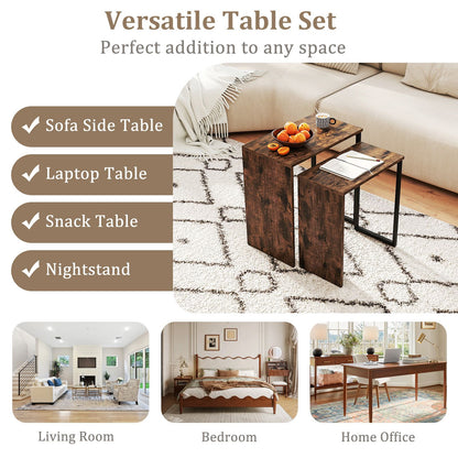 Nesting Coffee Table Set of 2 Faux Wood Top Sofa Side Table