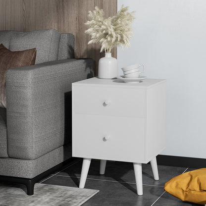 2-Drawer Nightstand with Solid Rubber Wood Legs and Large Storage Space