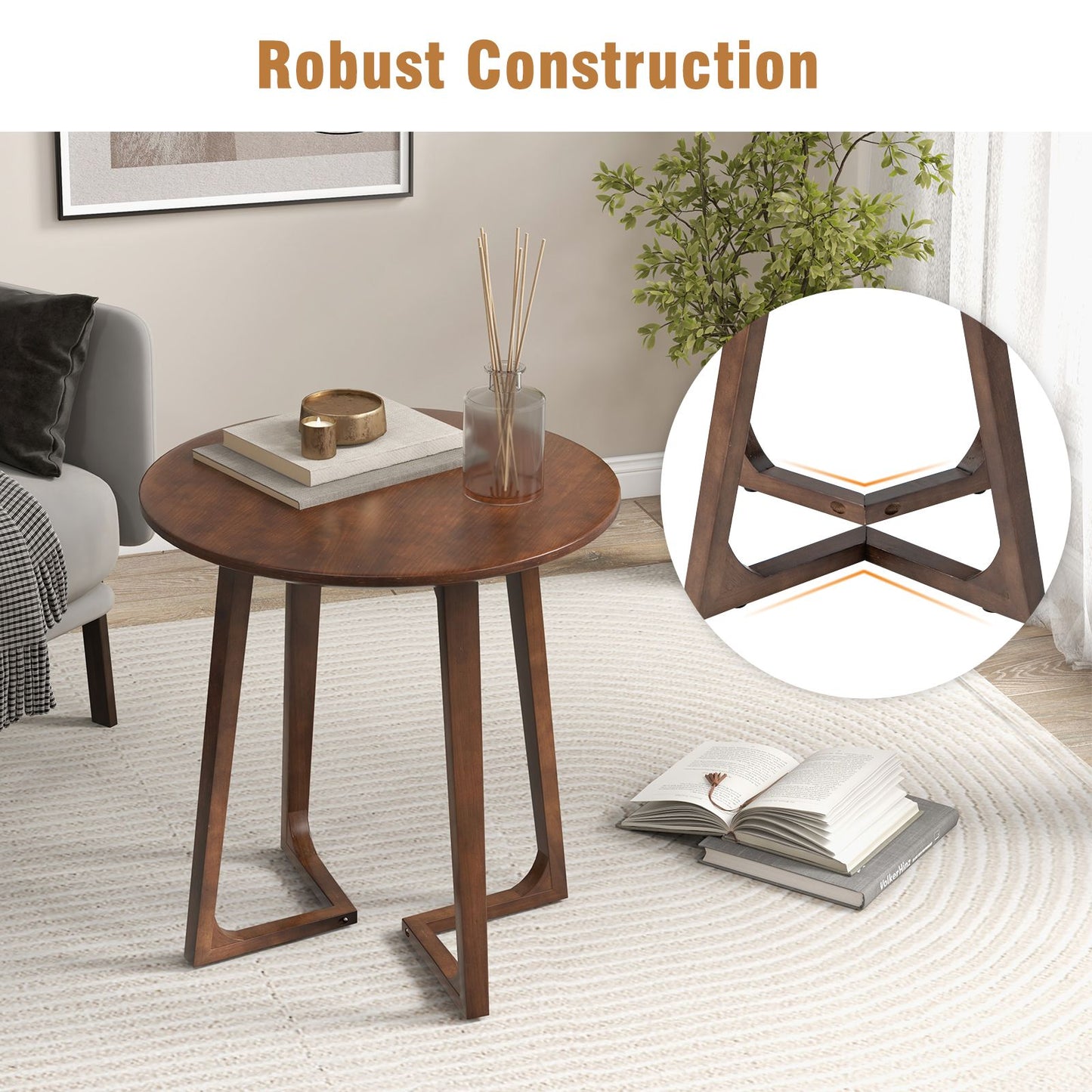 24" round Coffee Table with V-Shaped Legs for Lamps