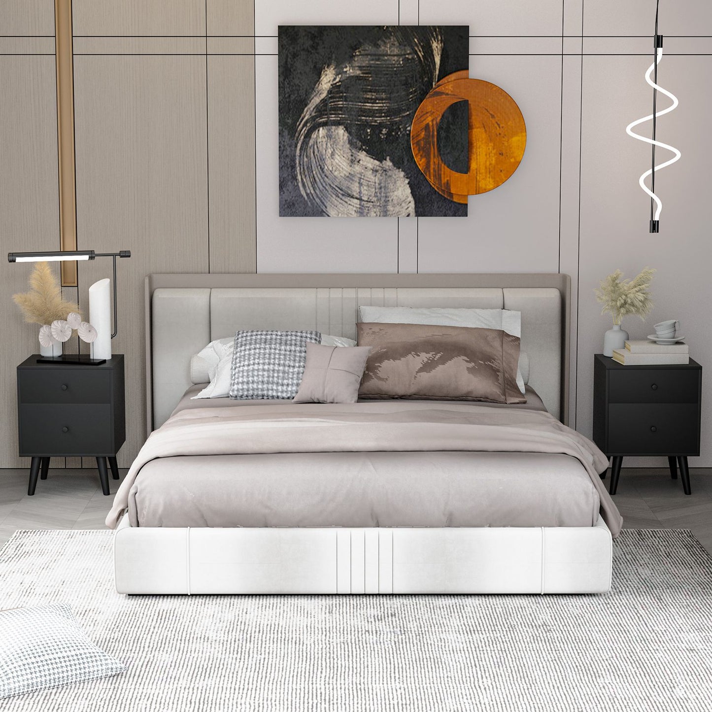 2-Drawer Nightstand with Solid Rubber Wood Legs and Large Storage Space