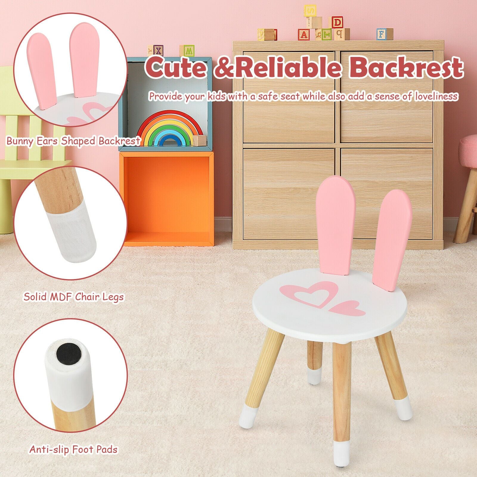 Kids Vanity Table and Chair Pretend Play with Mirror and Drawers