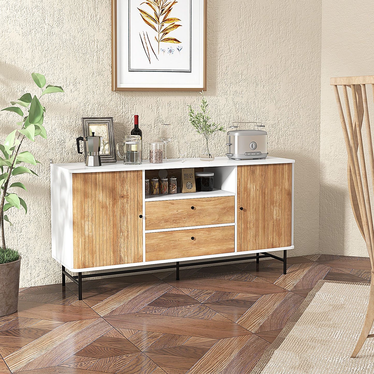 Mid Century Modern Buffet Sideboard Coffee Bar Station