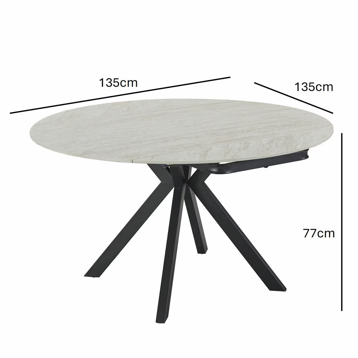 Cavella round Ceramic Extending Dining Table + 4 Beige Chairs