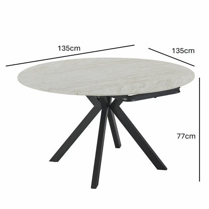 Cavella round Ceramic Extending Dining Table + 4 Beige Chairs