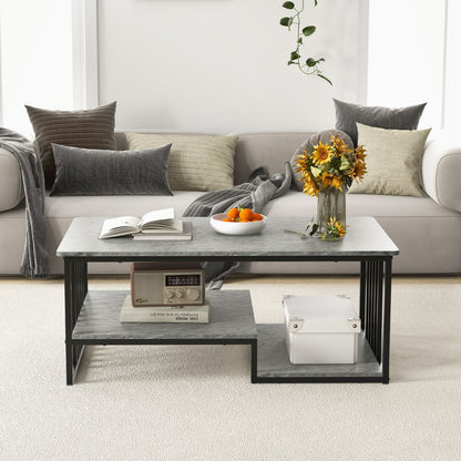 Faux Marble Coffee Table with Open Storage Shelf