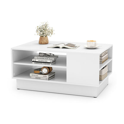 Modern Rectangle Coffee Table with 2-Tier Open Storage Shelves