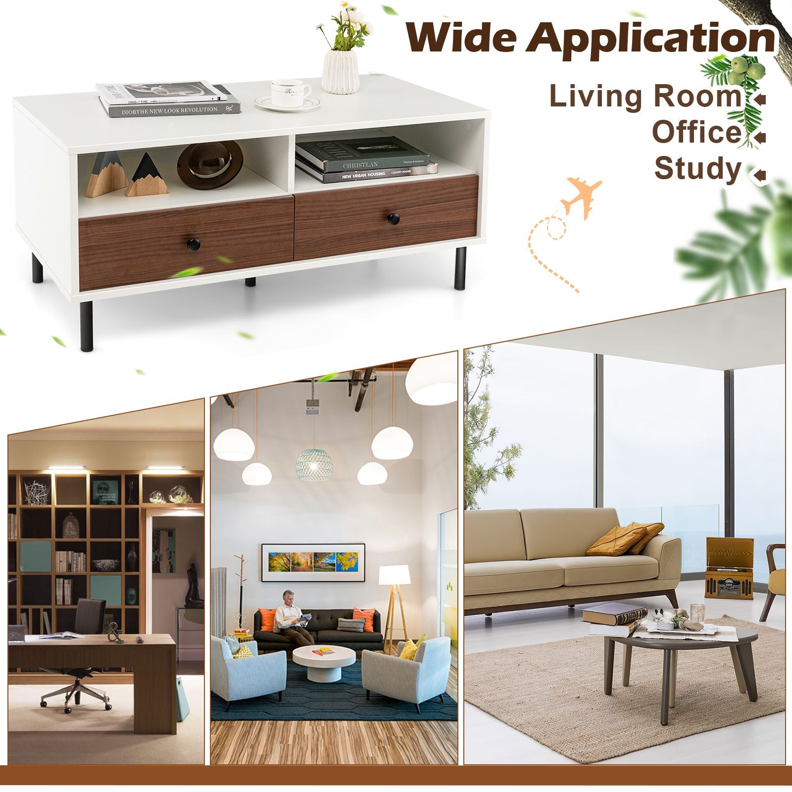 Rectangle Sofa Tea Table with Sturdy Metal Legs for Home Office