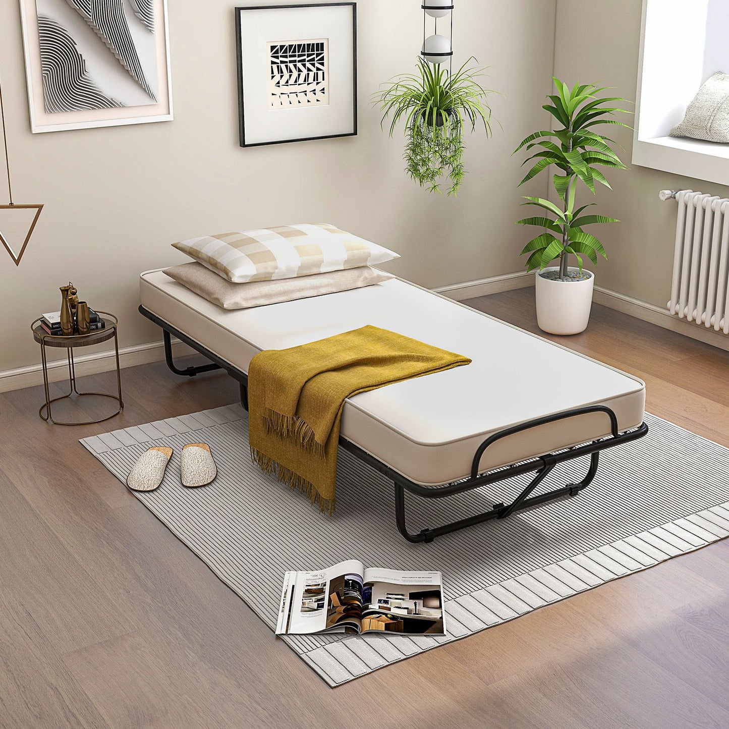 Folding Bed with Memory Foam Mattress with Wheels Made in Italy