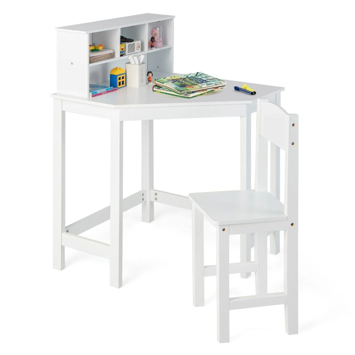 Kids Corner Desk and Chair Set with Chair and Hutch