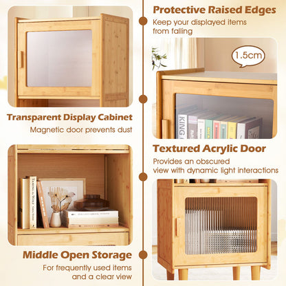 3-Cube Bamboo Cabinet with Open Compartment and 2 Acrylic Doors