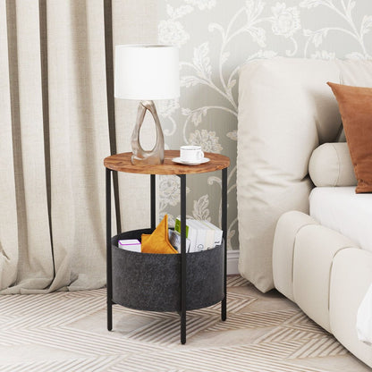 Round End Table for Small Space with Removable Fabric Basket and Metal Frame