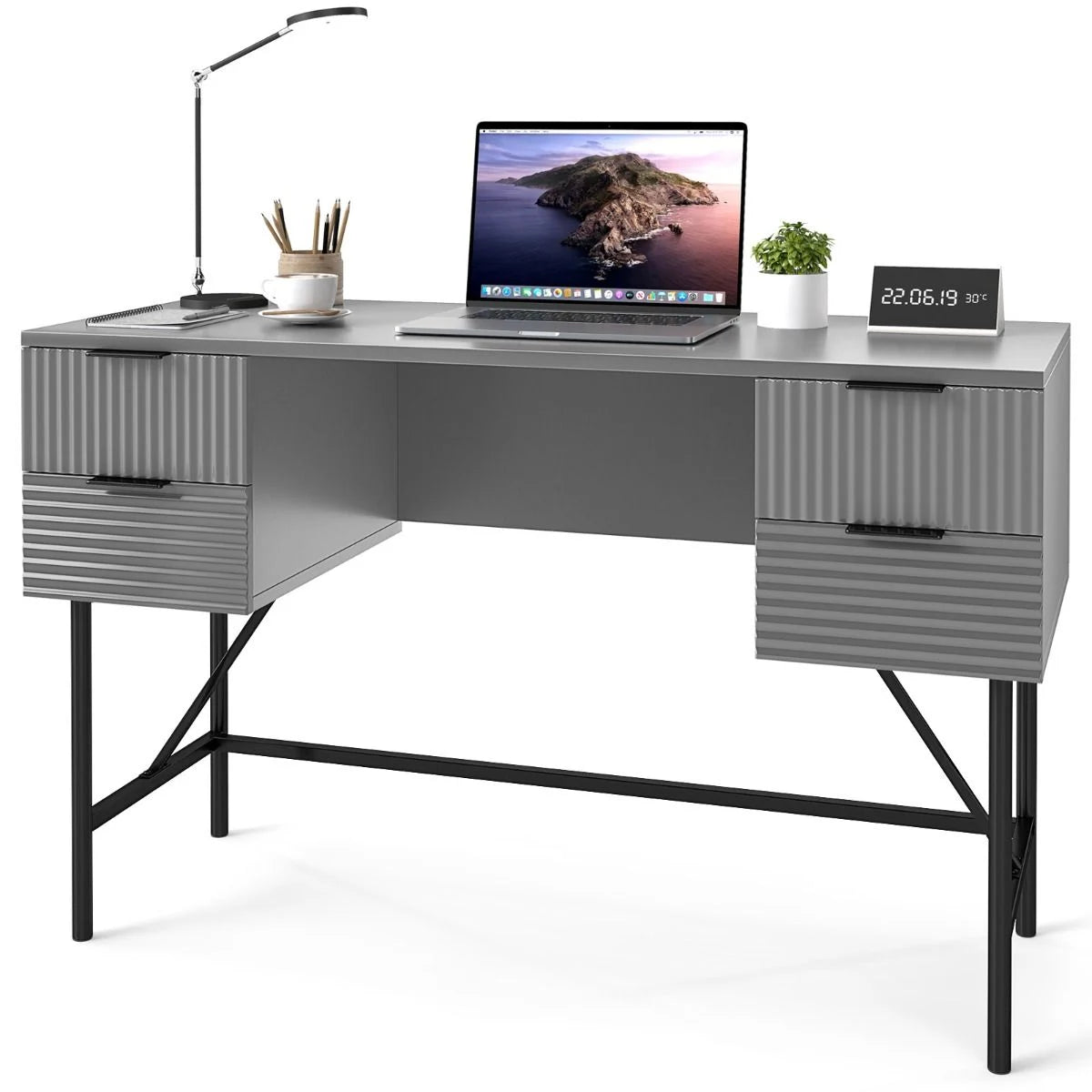 Modern Computer Desk with 4 Drawers and Storage