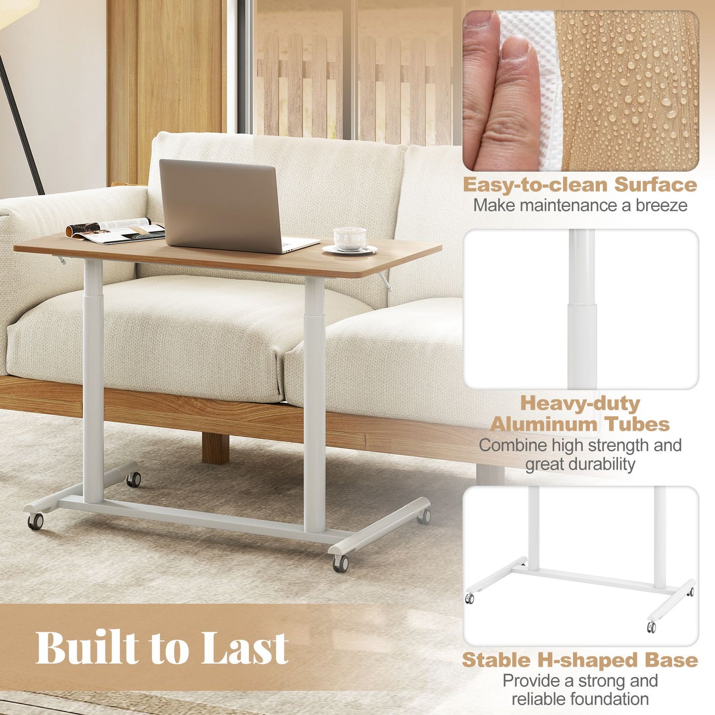 C-Shaped Mobile Standing Desk with Adjustable Height and Lockable Wheels