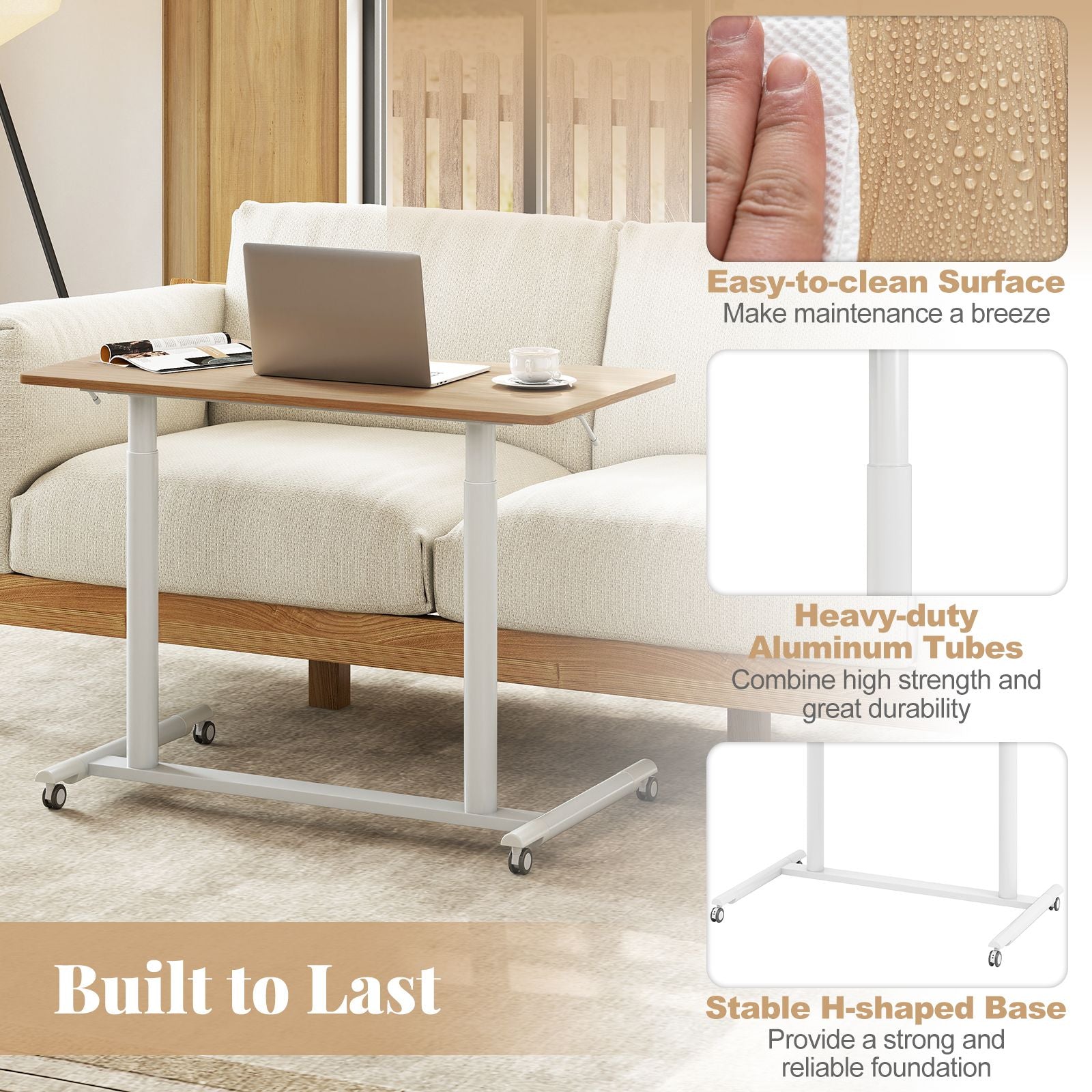 C-Shaped Mobile Standing Desk with Adjustable Height and Lockable Wheels