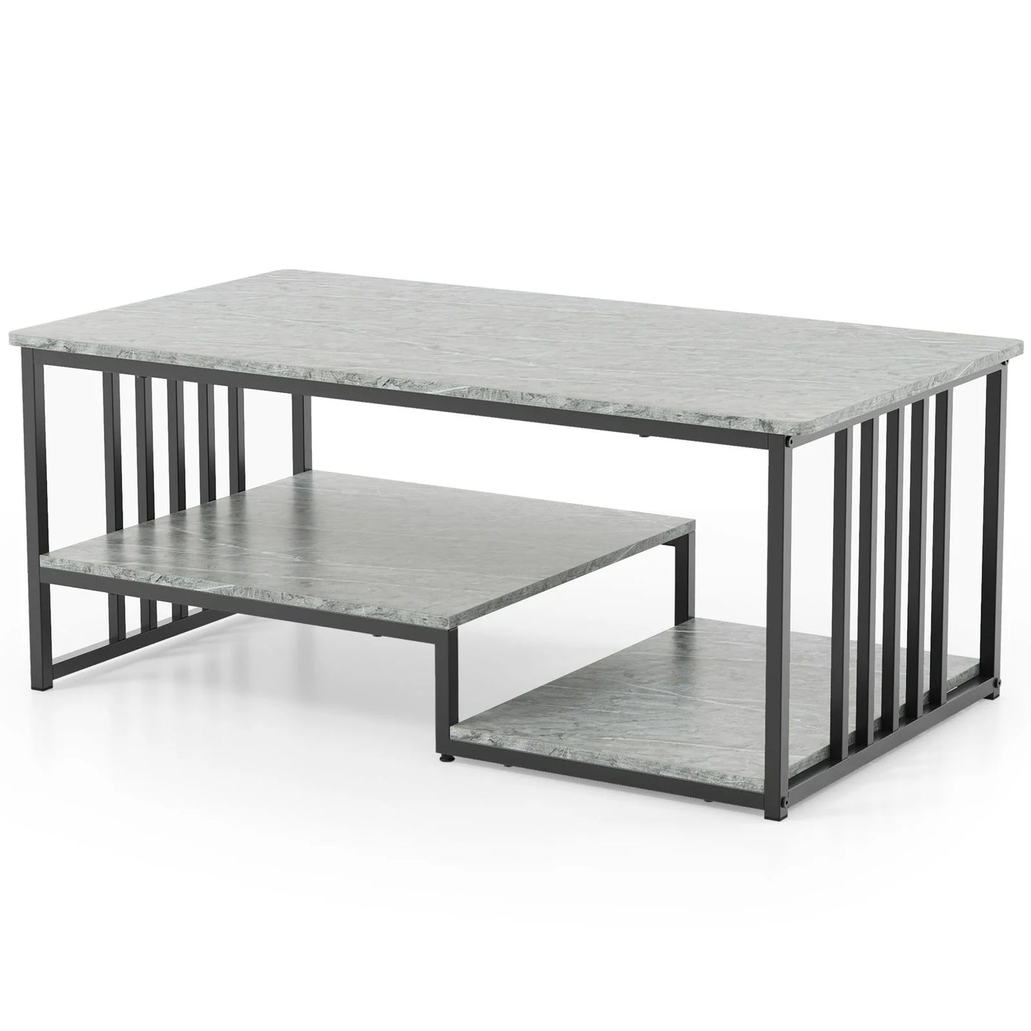 Faux Marble Coffee Table with Open Storage Shelf