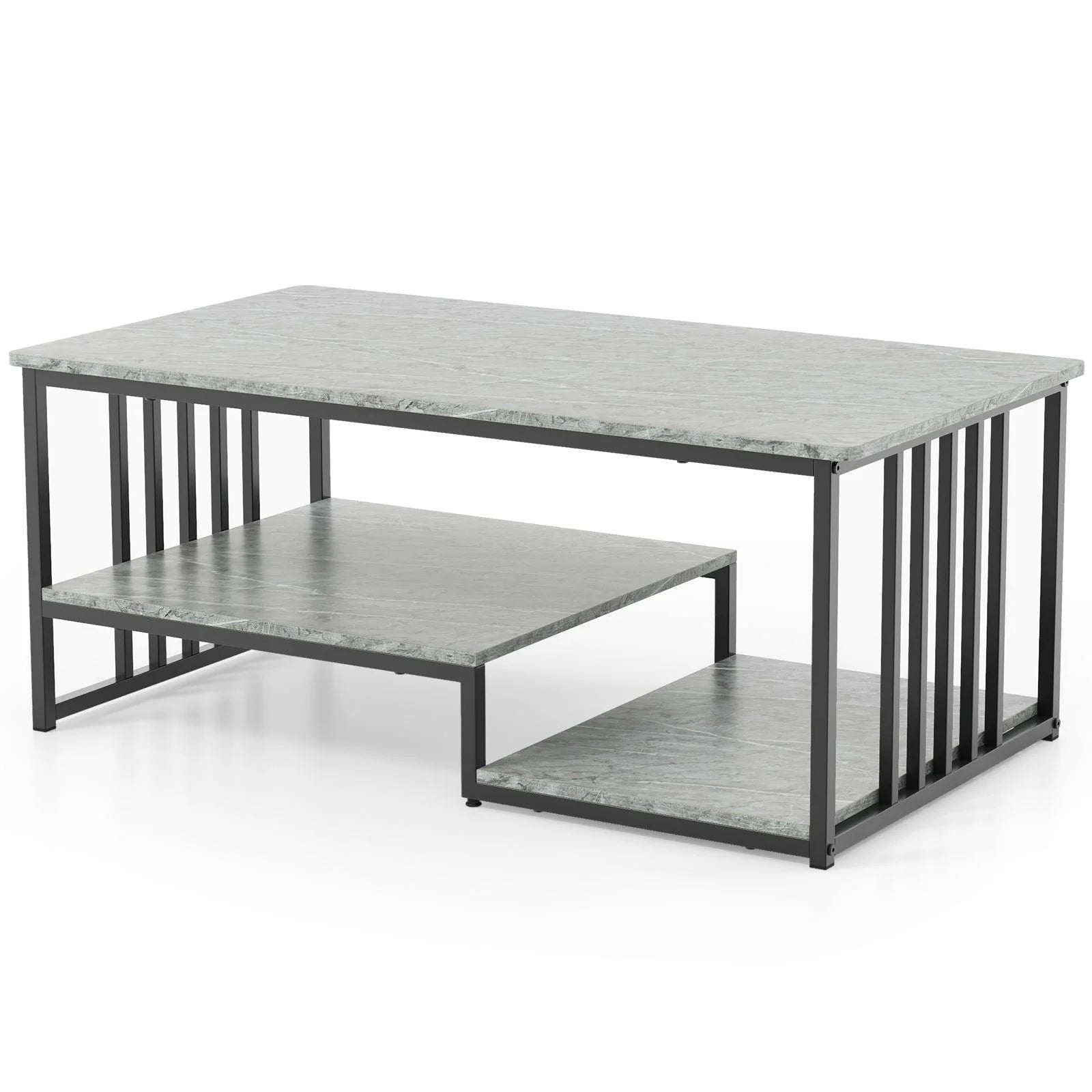 Faux Marble Coffee Table with Open Storage Shelf