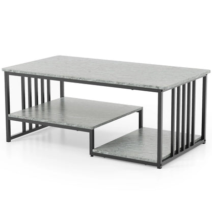 Faux Marble Coffee Table with Open Storage Shelf